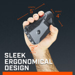 Tour V5 laser rangefinder by Bushnell Golf demonstration photo of sleek ergonomical  design.