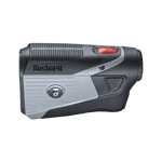 Tour V5 laser rangefinder by Bushnell Golf side shot on white background. 